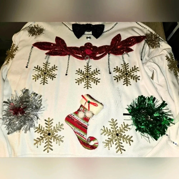 1 of a Kind Custom Handmade Ugly Christmas Sweater Hoodie Sequins Women's XL XXL - Picture 5 of 8